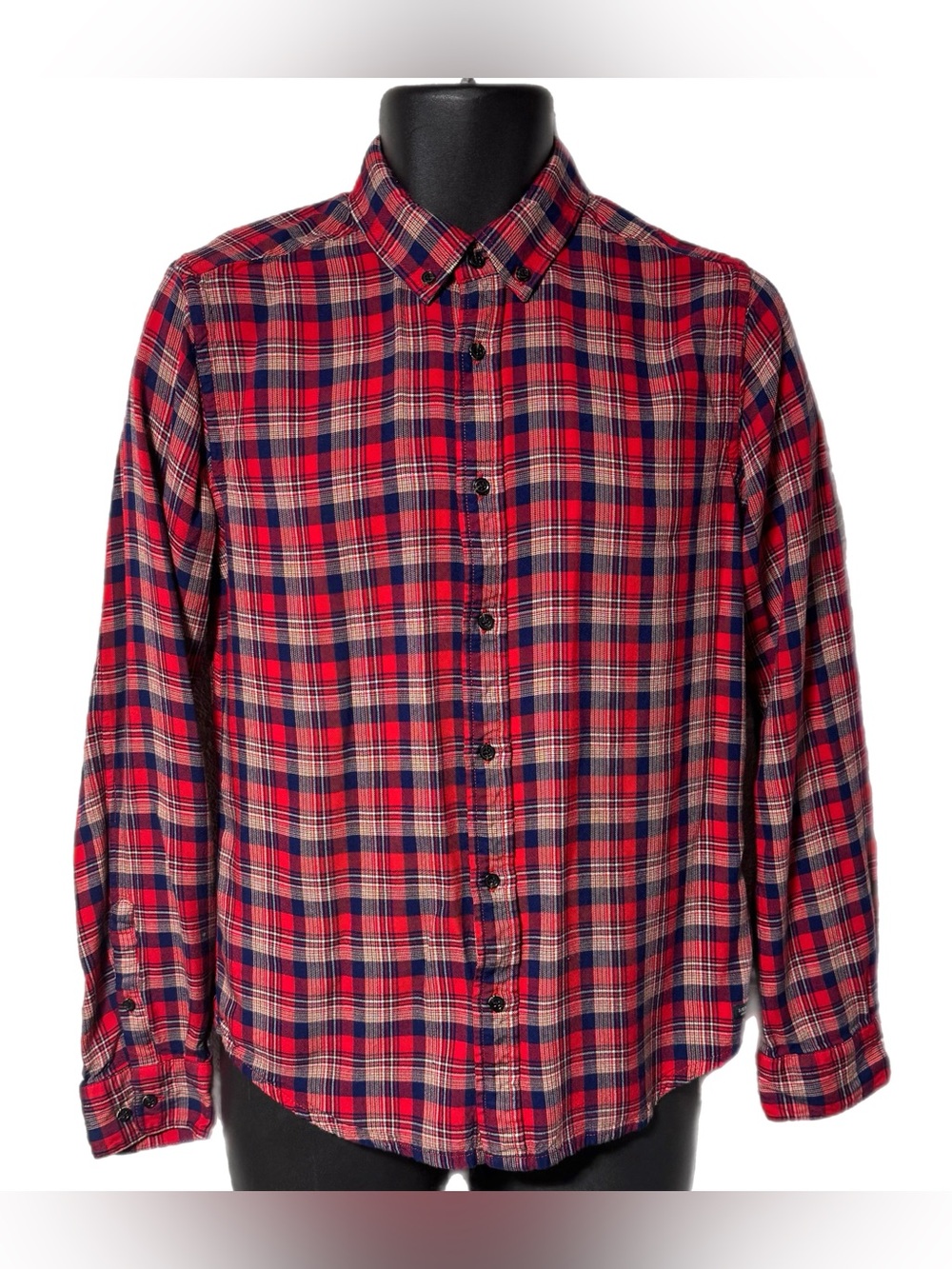 Scotch & Soda Amsterdams Blauw Plaid Viscose Flannel Button Shirt M Heritage